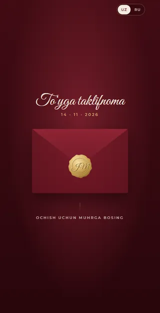 Baxmal — bordo baxmal va oltin muhrli to'y taklifnomasi shabloni