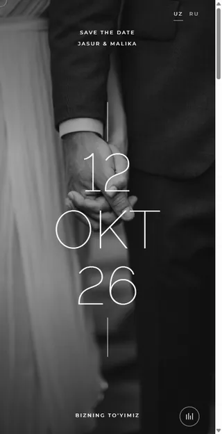 Jurnal — qora-oq moda jurnali uslubidagi to'y taklifnomasi shabloni